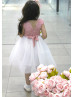 Pink Lace Scalloped Neck Flower Girl Dress